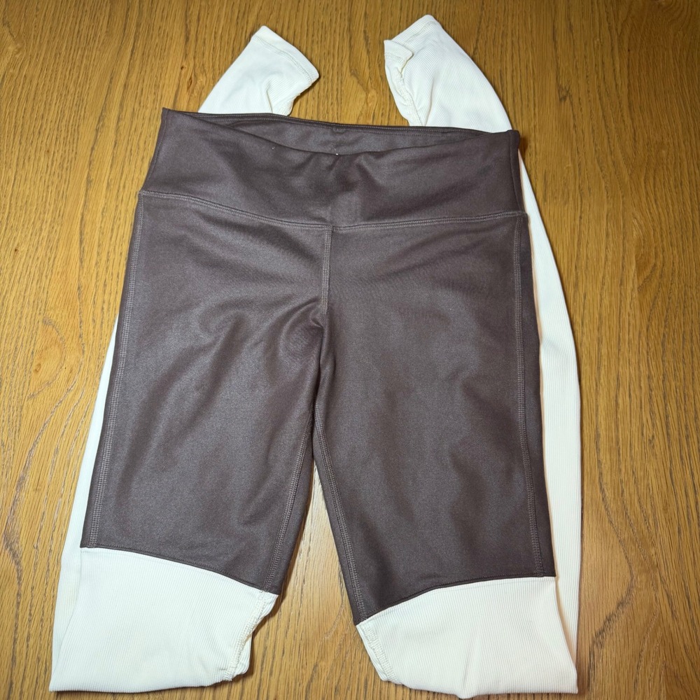 Alo Yoga Goddess Ribbed Leggings Brown Cream Activewear Yoga Pants Small